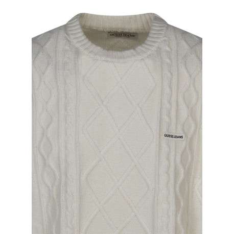 Pull écru en maille torsadée avec une coupe droite et un col rond - Image 3