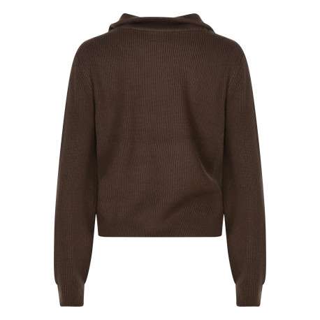 Pull brun uni à coupe droite avec un col camionneur et des manches longues - Image 2