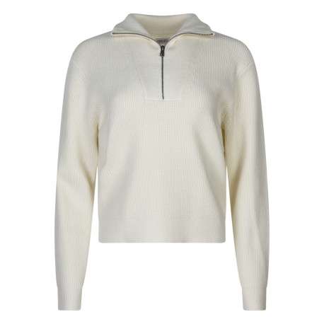Pull blanc uni à coupe droite avec un col camionneur et des manches longues