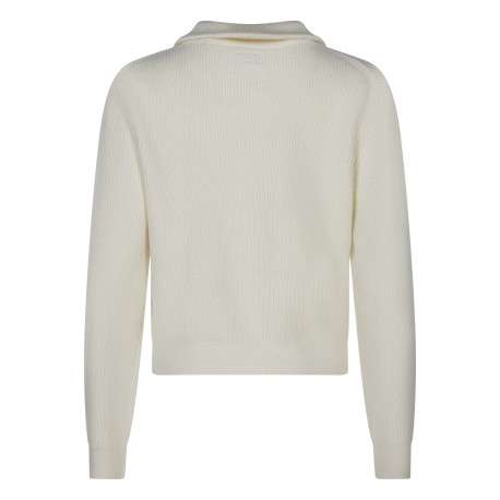 Pull blanc uni à coupe droite avec un col camionneur et des manches longues - Image 2