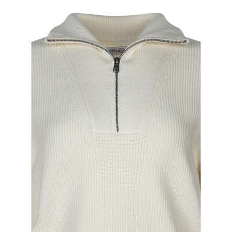 Pull blanc uni à coupe droite avec un col camionneur et des manches longues - Image 3