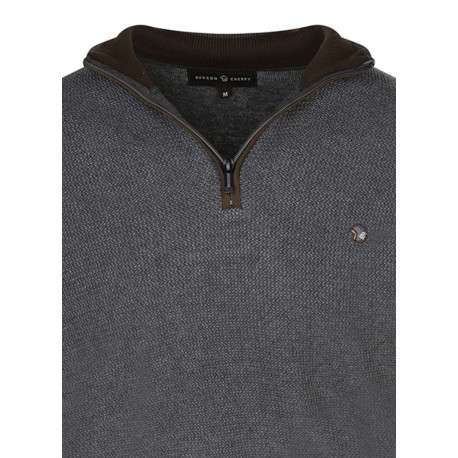 Pull en coton anthracite uni coupe ajustée avec un col camionneur - Image 3