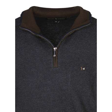 Pull bleu marine et gris à coupe droite avec un col camionneur - Image 3