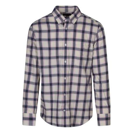 Chemise en coton beige à carreaux coupe regular fit avec un col français
