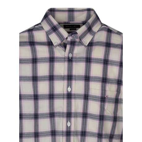 Chemise en coton beige à carreaux coupe regular fit avec un col français - Image 3