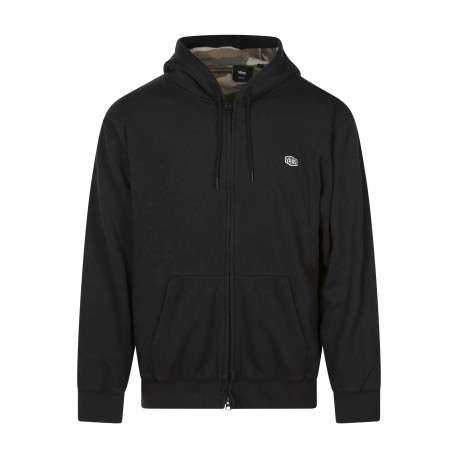 Sweat zippé en coton mélangé noir uni coupe ajustée et doublure motif camouflage