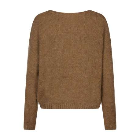 Pull camel uni coupe ample col en V avec des manches longues - Image 2