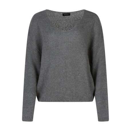Pull gris uni col en V coupe ample avec des manches longues