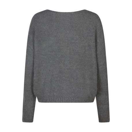 Pull gris uni col en V coupe ample avec des manches longues - Image 2