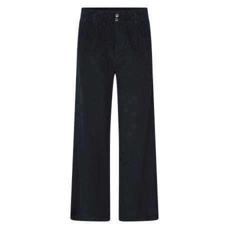 Pantalon en coton marine uni coupe large et taille élastiquée