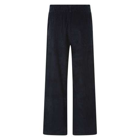 Pantalon en coton marine uni coupe large et taille élastiquée - Image 2