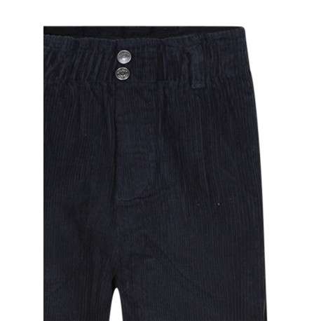 Pantalon en coton marine uni coupe large et taille élastiquée - Image 3