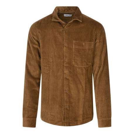 Chemise en coton camel unie coupe regular fit avec un col à revers
