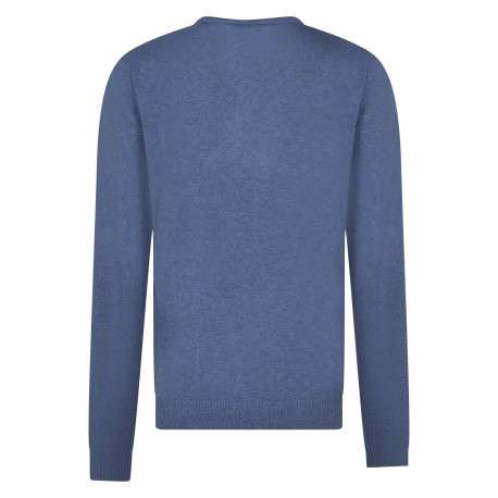 Pull en coton bleu uni coupe ajustée avec un logo en relief sur la poitrine - Image 5