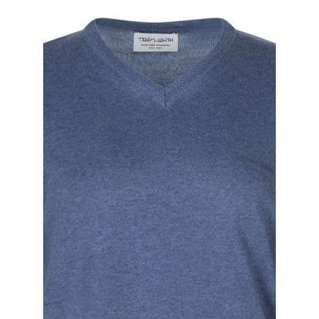 Pull en coton bleu uni coupe ajustée avec un logo en relief sur la poitrine - Image 6