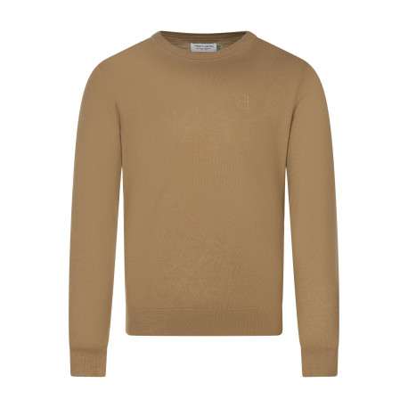 Pull en coton mélangé camel uni coupe regular fit avec un col rond