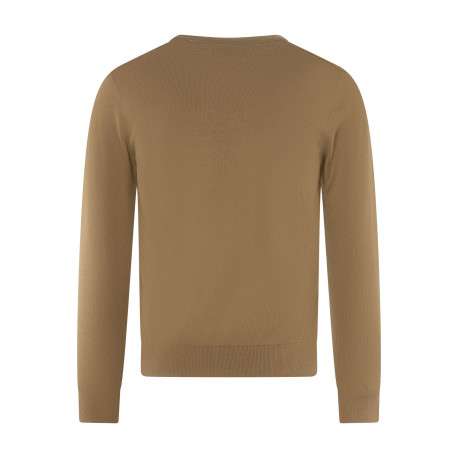 Pull en coton mélangé camel uni coupe regular fit avec un col rond - Image 2
