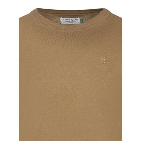 Pull en coton mélangé camel uni coupe regular fit avec un col rond - Image 3