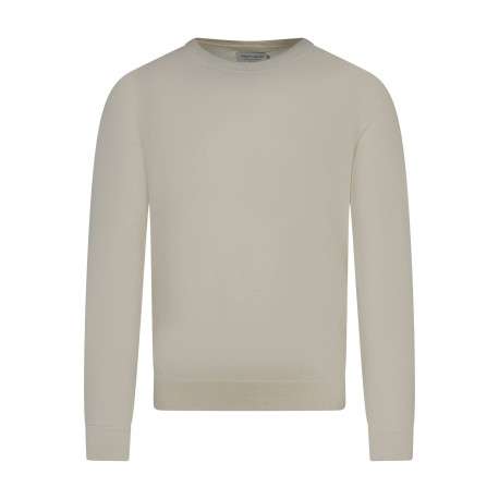 Pull en coton mélangé écru uni coupe regular fit avec un col rond