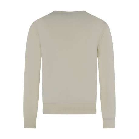 Pull en coton mélangé écru uni coupe regular fit avec un col rond - Image 2