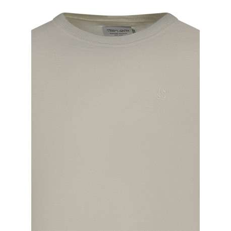 Pull en coton mélangé écru uni coupe regular fit avec un col rond - Image 3