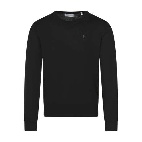 Pull en coton mélangé noir uni coupe regular fit avec un col rond