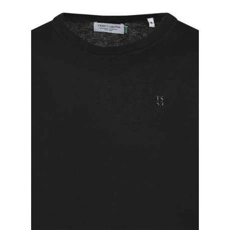 Pull en coton mélangé noir uni coupe regular fit avec un col rond - Image 3