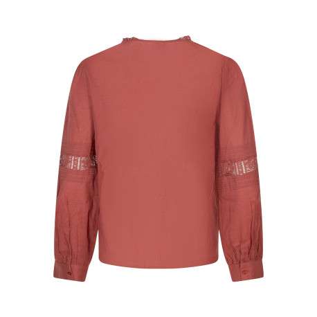 Chemisier en coton rouge uni avec de la broderie et une fermeture à boutons - Image 2