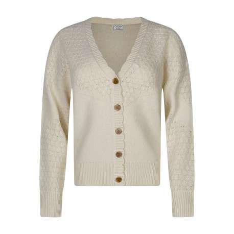 Cardigan écru uni coupe ajustée avec un col V et des manches longues