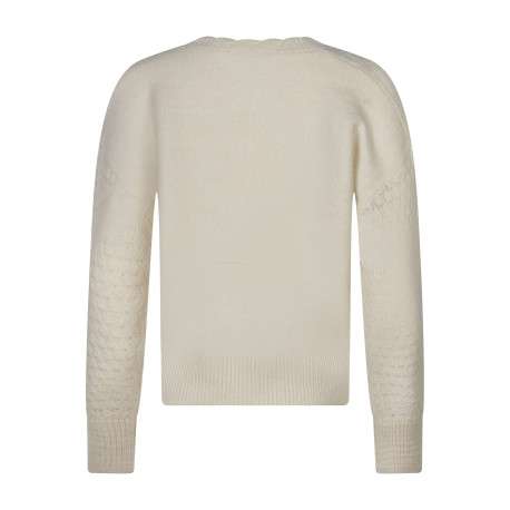 Cardigan écru uni coupe ajustée avec un col V et des manches longues - Image 2
