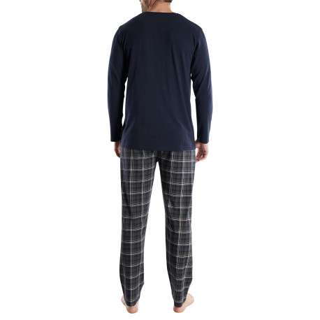 Pyjama long en coton marine coupe droite et col tunisien à fermeture boutonnée - Image 3