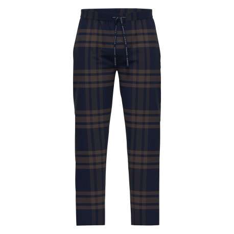 Pantalon de pyjama en coton marine coupe droite à carreaux bruns et marine