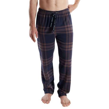 Pantalon de pyjama en coton marine coupe droite à carreaux bruns et marine - Image 2