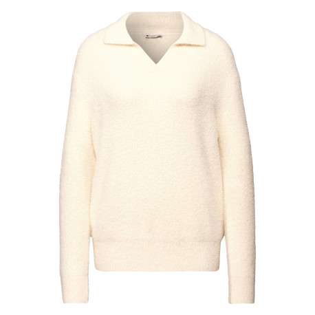 pull beige uni coupe ample col polo ouvert et des manches longues