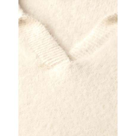 pull beige uni coupe ample col polo ouvert et des manches longues - Image 2