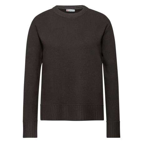 Pull chocolat uni coupe ajustée col rond et à manches longues