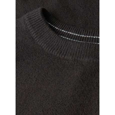 Pull chocolat uni coupe ajustée col rond et à manches longues - Image 2