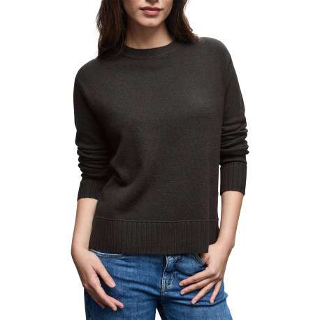 Pull chocolat uni coupe ajustée col rond et à manches longues - Image 3