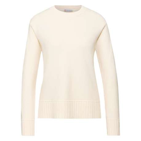 Pull écru uni coupe cintrée col rond avec des manches longues