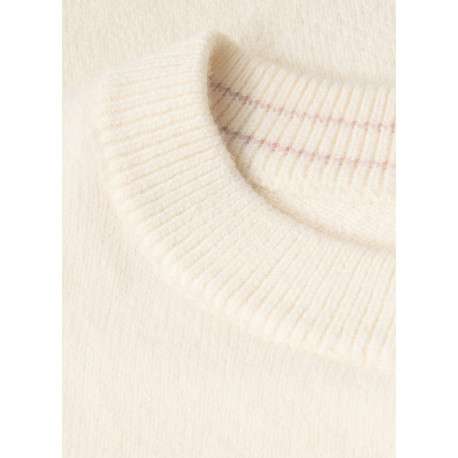 Pull écru uni coupe cintrée col rond avec des manches longues - Image 2
