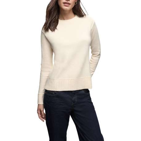 Pull écru uni coupe cintrée col rond avec des manches longues - Image 3