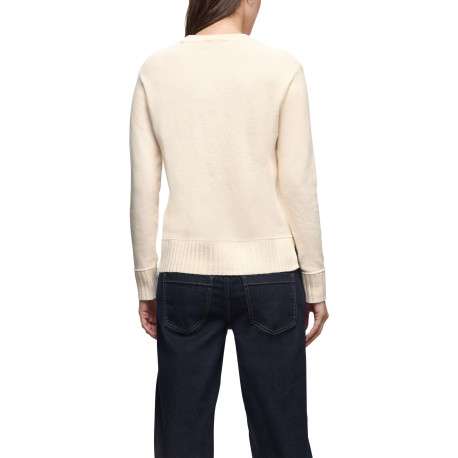 Pull écru uni coupe cintrée col rond avec des manches longues - Image 4