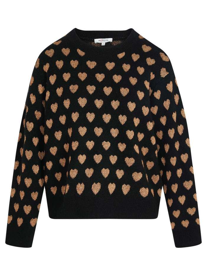 Pull noir à motifs coeurs...