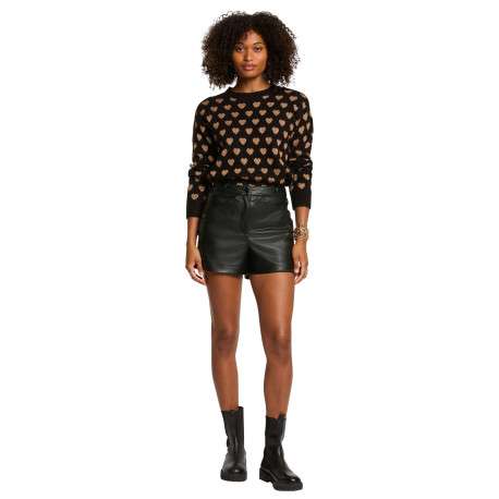 Pull noir à motifs coeurs avec une coupe droite et un col rond - Image 2