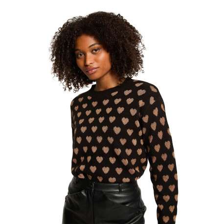 Pull noir à motifs coeurs avec une coupe droite et un col rond - Image 4