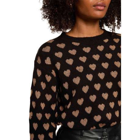 Pull noir à motifs coeurs avec une coupe droite et un col rond - Image 5