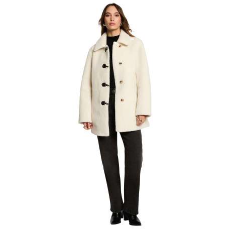 Manteau écru uni coupe droite avec un col à rabats et des boutons - Image 2