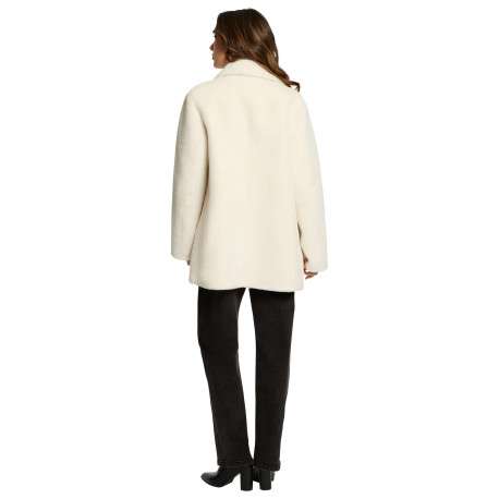 Manteau écru uni coupe droite avec un col à rabats et des boutons - Image 3