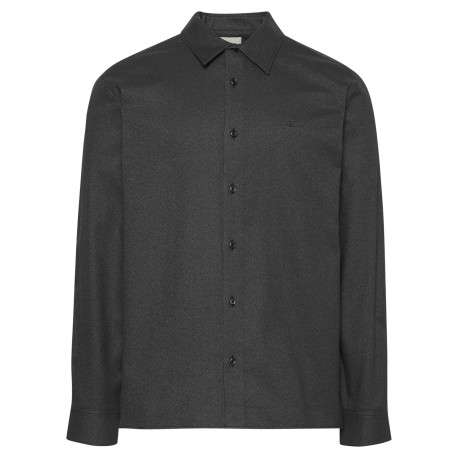 Chemise en coton noir unie coupe droite avec un col à revers
