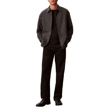 Chemise en coton noir unie coupe droite avec un col à revers - Image 5